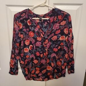 Lucky Brand Boho floral long sleeve Peasant top size large